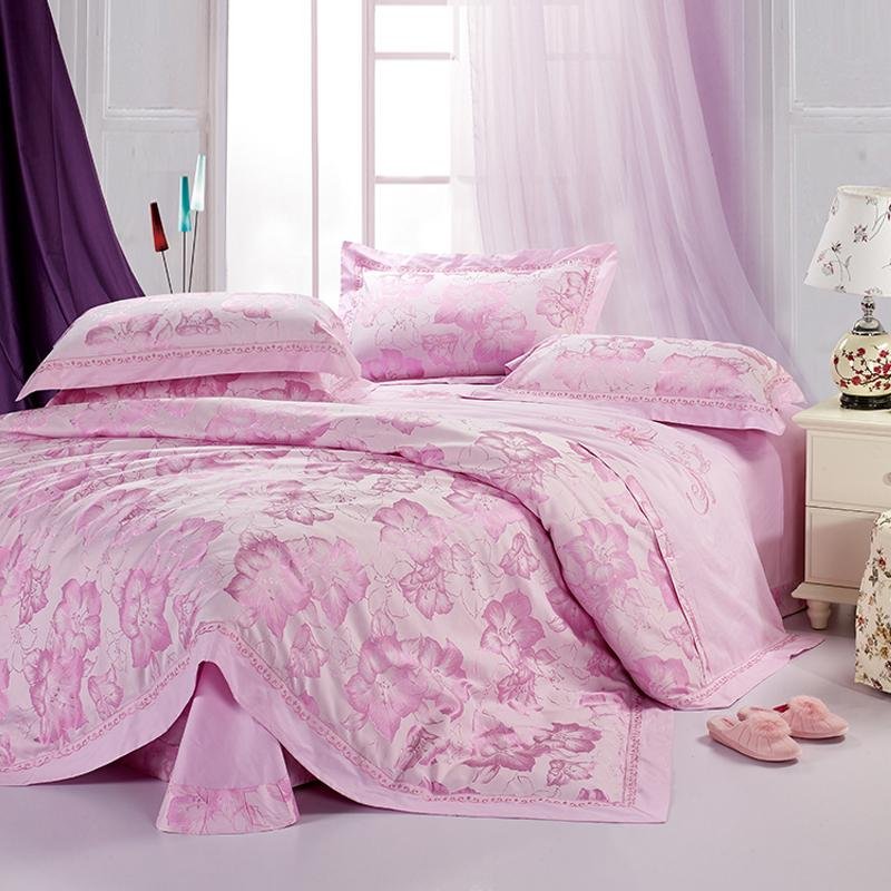 Contemporary Floral Print Pink Satin Bedding Sets