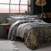 Oxford Blue and Gold Classic Baroque Style Bohemian( Boho ) Chic Luxury Floral Print Organic 100% Egyptian Cotton Full, Queen Size Bedding Sets