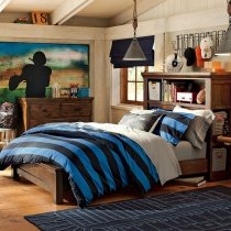 Blue Black and Grey Boys Rugby Stripe Wide Stripe Print Traditional Simply Chic 100% Cotton Damask Full, Queen Size Bedding Sets
