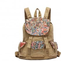 Vintage Gorgeous Canvas Girls Preppy School Book Bag Personalized Bohemian Tribal Colorful Floral Casual Bucket Drawstring Flap Backpack