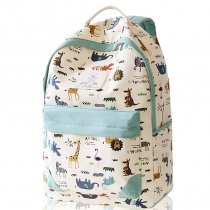 Sage Green Beige Canvas Junior Preppy School Backpack Personalized Cute Animal Flamingo Zebra Giraffe Lion Elephant Kangaroo Girls Book Bag
