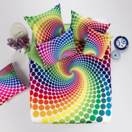 Bright Colorful Polka Dot and Curve Design Hipster Style Personalized 100% Cotton Full, Queen Size Bedding Sets for Boys and Girls