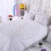 Girls Off-white Rosette Pattern Gathered Ruffled Design Princess Style Stylish Romantic 100% Cotton Twin, Full, Queen Size Bedding Sets