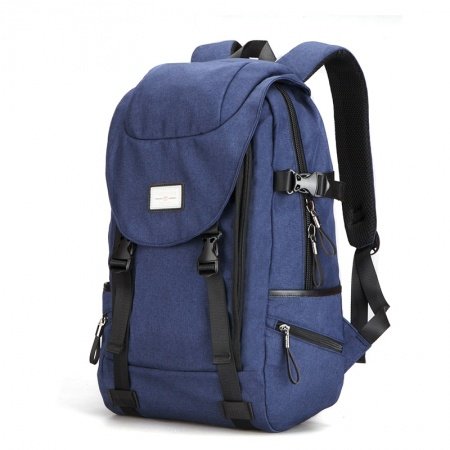 Oversized Solid Dusty Blue Oxford Masculine Men Large Flap Travel Laptop Backpack Durable Sewing Pattern Preppy School Campus Book Bag