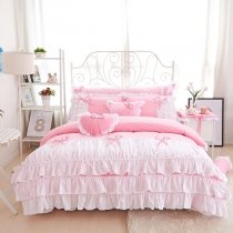 Hipster Blush Pink and White Unusual Waterfall Frilly Ruffle Sophisticated Elegant Girls Cotton Twin, Full, Queen Size Bedding Sets