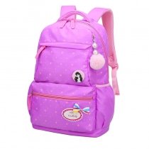 Elegant Purple Polyester Cute Bow Girly Girls School Backpack High Fashion Polka Dot Star Print Key Chain Pupil Preppy Campus Book Bag