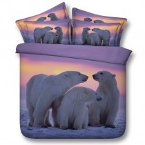 White Grey and Purple Polar Bear Print Arctic Scene Animal Themed 3D Design Twin, Full, Queen, King Size Bedding Sets