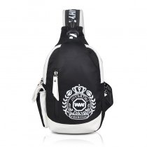 Black White Nylon Masculine Men Crossbody Shoulder Chest Bag Personalized Medallion Crown Monogrammed Print Sling Travel Backpack