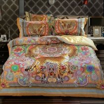 Bohemian Pastel Brown Pink Red and Orange Jungle Animal Themed Leopard and Western Paisley Print Girls Full, Queen Size Bedding Sets