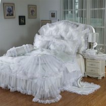 Luxury White Lace Design Romantic Wedding Themed Noble Excellence Ruffle Girly Twin, Full, Queen Size Bedding Sets