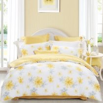 Yellow Gray and White Beautiful Flower Print Country Chic Full, Queen Size Bedding Sets