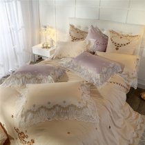 Champagne Luxury Embroidered Folklore Heart Vintage Victorian Lace Noble Excellence Villa Egyptian Cotton Full, Queen Size Bedding Sets