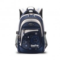 Royal Blue and Silver Polyester Boys Pupil School Book Bag Hippie Style Monogrammed Star Circle Print Campus Backpack