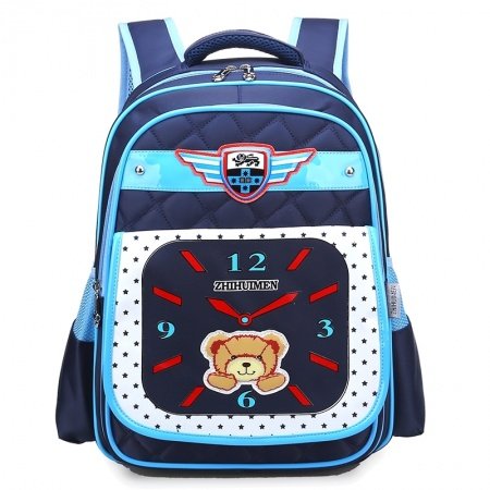 Navy Blue Quilted Oxford Boys Pupil Preppy School Book Bag Clock Monogrammed Bear Star Print Campus Flap Backpack