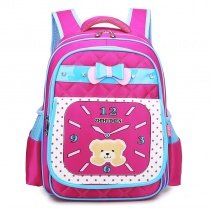 Rose Red Quilted Oxford Bow Girls Pupil Preppy Book Bag Clock Monogrammed Bear Star Print School Campus Flap Backpack