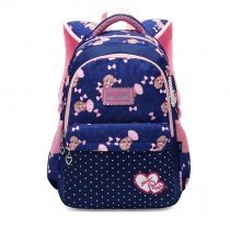 Elegant Royal Blue and Pink Polyester Girls Pupil School Book Bag Polka Dot Bow Heart Print Preppy Campus Backpack