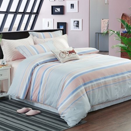 Coral Sky Blue and Powder blue Shadow Stripe Print Simply Chic Masculine Soft Full, Queen Size Bedding Sets