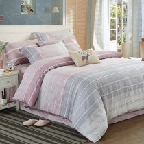 Pale Pink and Gray Stripe Print Girly Simply Chic Soft Full, Queen Size Bedding Sets for Girls