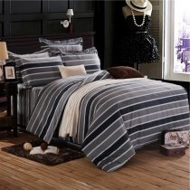Black White and Taupe and Dark Gray Pinstripe and Rugby Stripe Print Simply Shabby Chic Full, Queen Size Bedding Sets