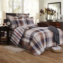 Taupe Brown Black Beige and Khaki Madras Plaid Print Scottish Style Full, Queen Size Bedding Sets