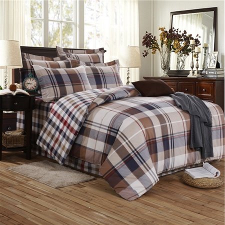 Taupe Brown Black Beige and Khaki Madras Plaid Print Scottish Style Full, Queen Size Bedding Sets