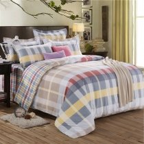 Gray Red White and Khaki Brown Plaid Print Country Chic Full, Queen Size Bedding Sets