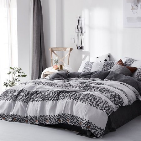 Hipster White Gray and Black Aztec Stripe Print Modern Bohemian Style Full, Queen Size Bedding Sets