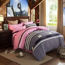 White Pink and Gray Stripe and Elephant Cute Style Bedding Sets