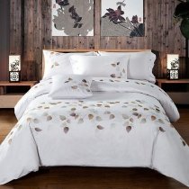 Gray and White Leaf Luxury Modern Chic Full, Queen Size Bedding Sets