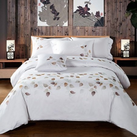 Gray and White Leaf Luxury Modern Chic Full, Queen Size Bedding Sets