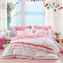 Candy Color Striped Pastel Style Girls Twin, Full, Queen Size Bedding Sets