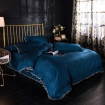 Sapphire Blue Scalloped Simply Modern Luxury Full, Queen Size Bedding Sets