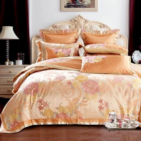 Luxury Shiny Flower Paisley Soft Jacquard Satin Full, Queen Size Bedding Sets