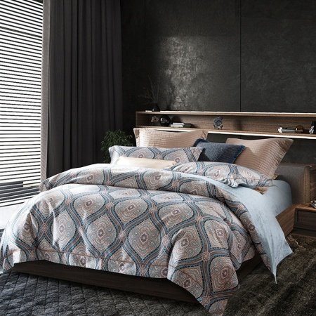 Brown and Teal Ogee Abstract Unique Style Luxury Full, Queen Size Bedding Sets