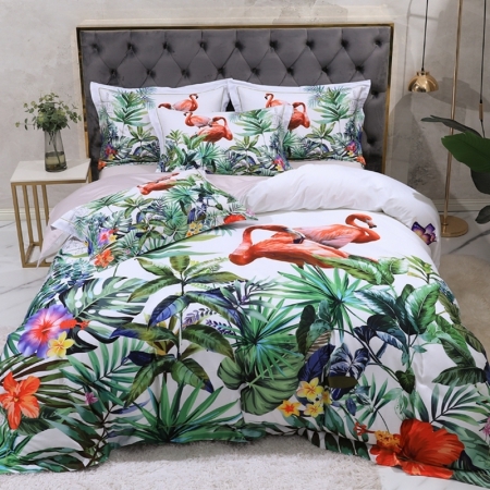 Flamingo Tropical Flower Oriental Full, Queen Size Bedding Sets