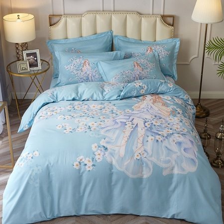Blue and White Fairy and Flower Elegant Full, Queen Size Bedding Sets