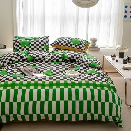 Black White and Green Checkered Unique Style Trendy Simply Twin, Full, Queen Size Bedding Sets