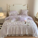 Purple Flower Ruffle Applique Full, Queen Size Bedding Sets