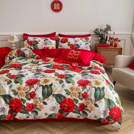 Red Rose Romantic Oriental Style Full, Queen Size Bedding Sets