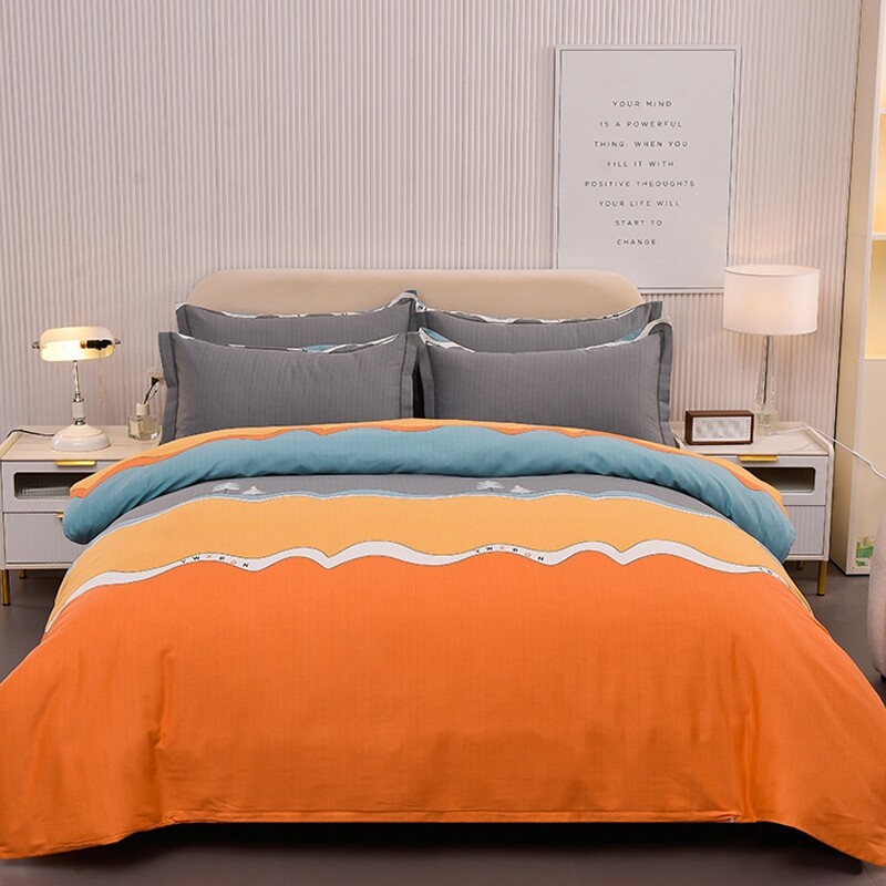 Orange and Gray Wave Stripe Soft Twin, Full, Queen Size Bedding Sets