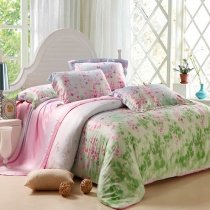 Lime Green and Pink Fairy Garden Images Floral Print Soft 100% Tencel Lyocell Full, Queen Size Bedding Sets