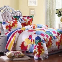 Yellow Red Blue and White Colorful Splatter Paint Bohemian Chic Graffiti Print Full, Queen Size Bedding Sets