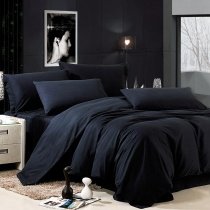 Luxury All Black Solid Pure Color Simply Shabby Chic Damask Full, Queen Size Bedding Sets