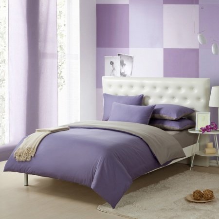 Violet Purple and Gray Solid Pure Color Simply Shabby Chic Full, Queen Size Kids Boys Bedding Sets