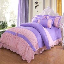 Purple and Pink Girls Princess Style Theme Cute Polka Dots Design Vogue Ruffled 100% Cotton Full, Queen Size Bedding Sets