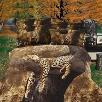 Chocolate Brown and Light Tan Safari Animal Themed Leopard, Cheetah Print Kids Full Size 100% Cotton Bedding Sets