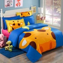 Orange Blue and Brown Cartoon Giraffe Print Jungle Safari Animal Kids and Teen 100% Cotton Twin, Full Size Bedding Sets