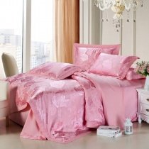 Solid Pink Pure Color Country Rose Print Girls Luxury Jacquard Design Damask Full, Queen Size Bedding Sets