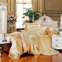 Royal Golden Gothic Pattern Royal Palace Style Gorgeous Noble Excellence Lace Jacquard Design Full, Queen Size Bedding Sets