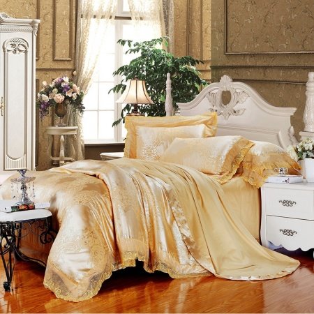 Royal Golden Gothic Pattern Royal Palace Style Gorgeous Noble Excellence Lace Jacquard Design Full, Queen Size Bedding Sets